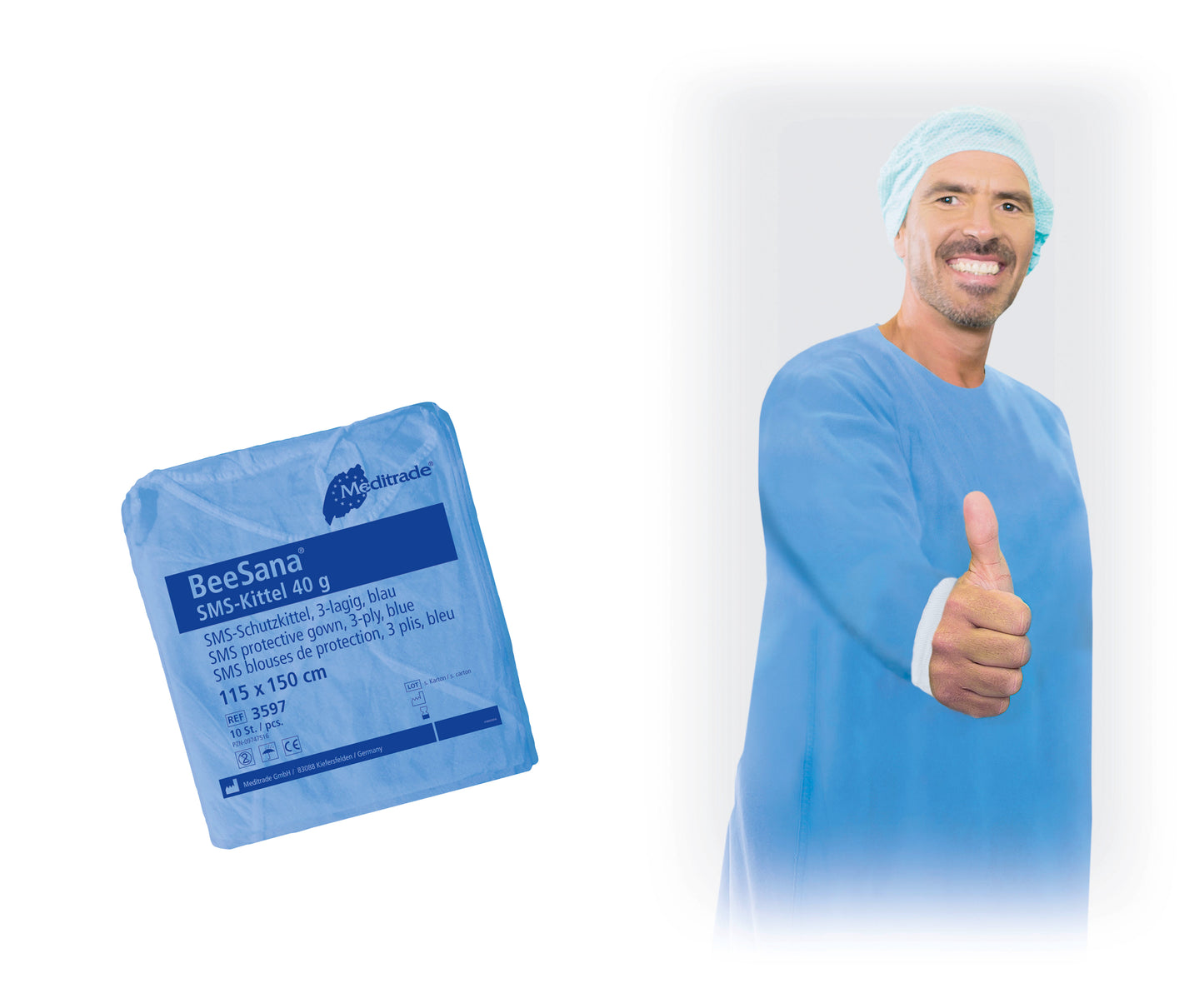 BeeSana SMS-Kittel | Extrastarker Schutz | 115 x 150 cm | Blau | 40 g/m² | 10 Stück/Beutel