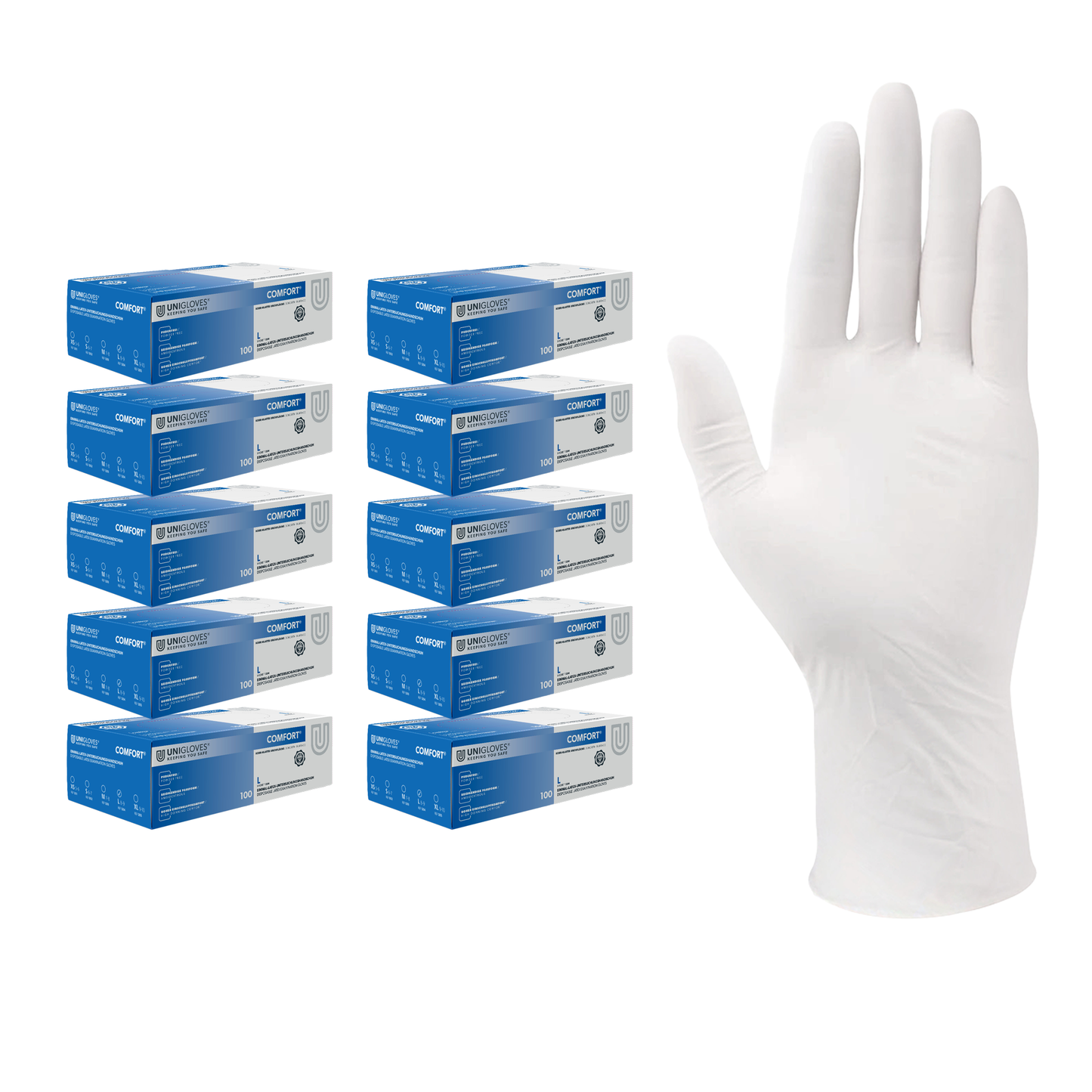 Unigloves Latexhandschuhe COMFORT 1000 Stück/ Karton  Gr. XS-XL