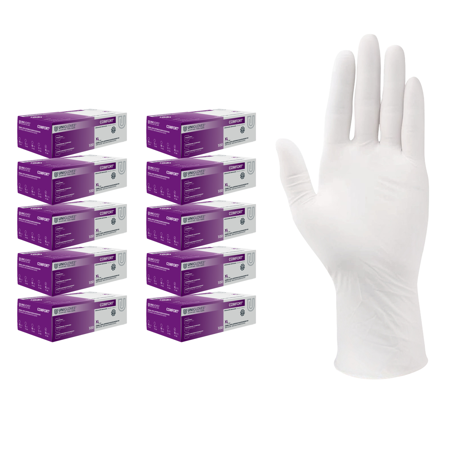 Unigloves Latexhandschuhe COMFORT 1000 Stück/ Karton  Gr. XS-XL