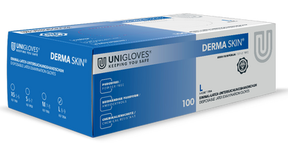 Unigloves Latexhandschuhe DERMA SKIN  vers. Größen XS-L 100 Stück/Box