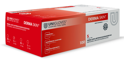 Unigloves Latexhandschuhe DERMA SKIN  vers. Größen XS-L 100 Stück/Box