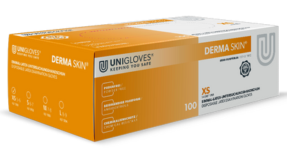 Unigloves Latexhandschuhe DERMA SKIN  vers. Größen XS-L 100 Stück/Box