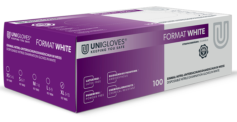 Unigloves Nitrilhandschuhe FORMAT WHITE XS-XL 100 Stück/Box