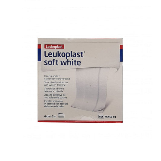 Leukoplast Soft White | Pflaster mit Wundauflage | Weiß | 6 cm x 5 m Rolle