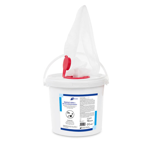 Medizid® Alpha+ XXL | 70 Desinfektionstücher im Spendereimer | Alkoholfrei | 00969+