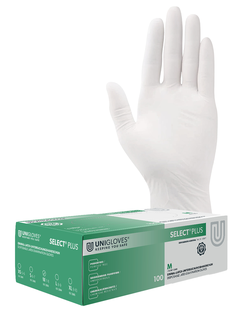 Unigloves Select Plus Latexhandschuhe XS - XL 100 Stück/Box