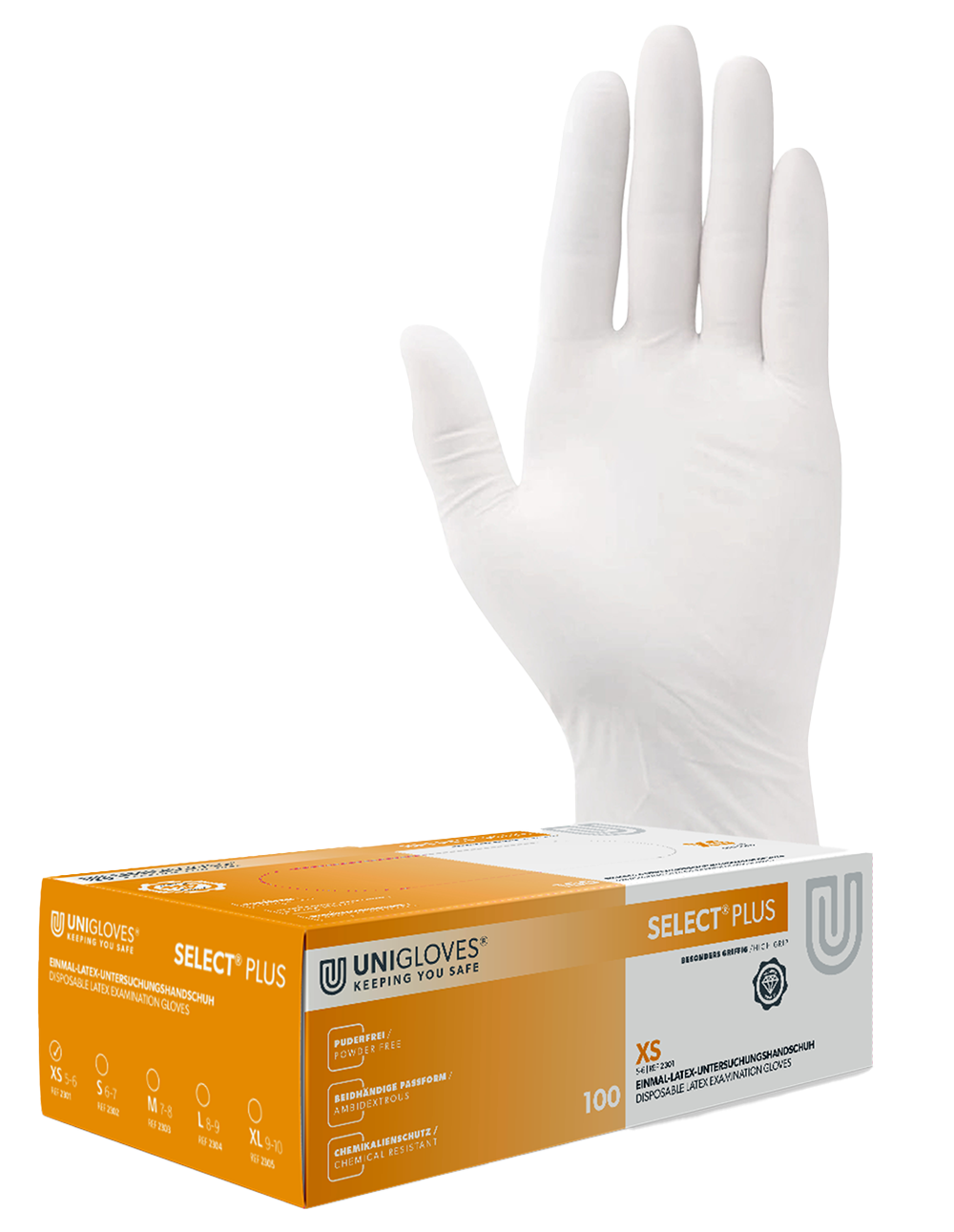 Unigloves Select Plus Latexhandschuhe XS - XL 100 Stück/Box