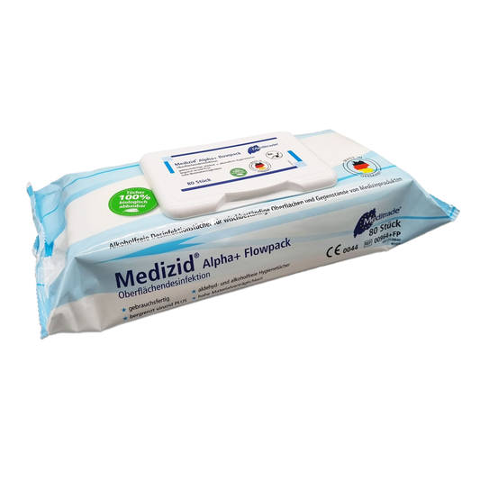 Meditrade Medizid® Alpha+ Flowpack | Alkoholfreie Desinfektionstücher | 80 Tücher