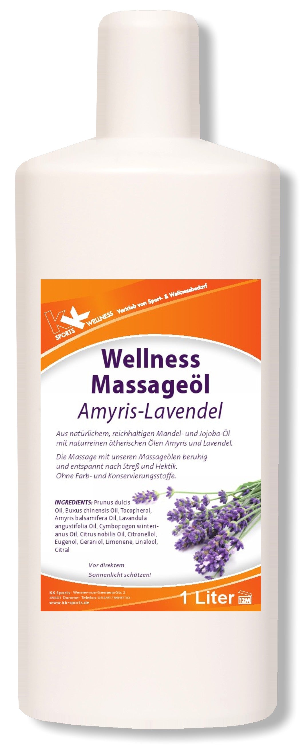 KK Wellness Massageöl Amyris-Lavendel 1 Liter Flasche