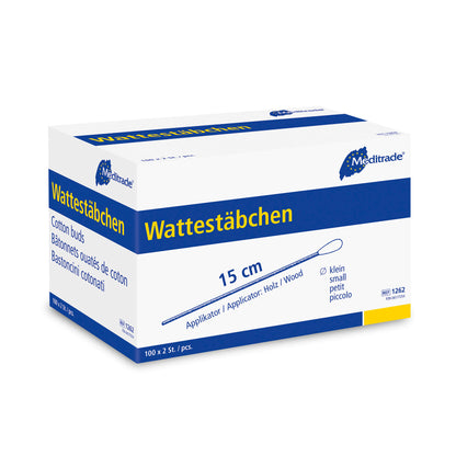 Wattestäbchen mit Holzgriff | Steril | Kleiner Kopf | 100 Pouch à 2 Stück