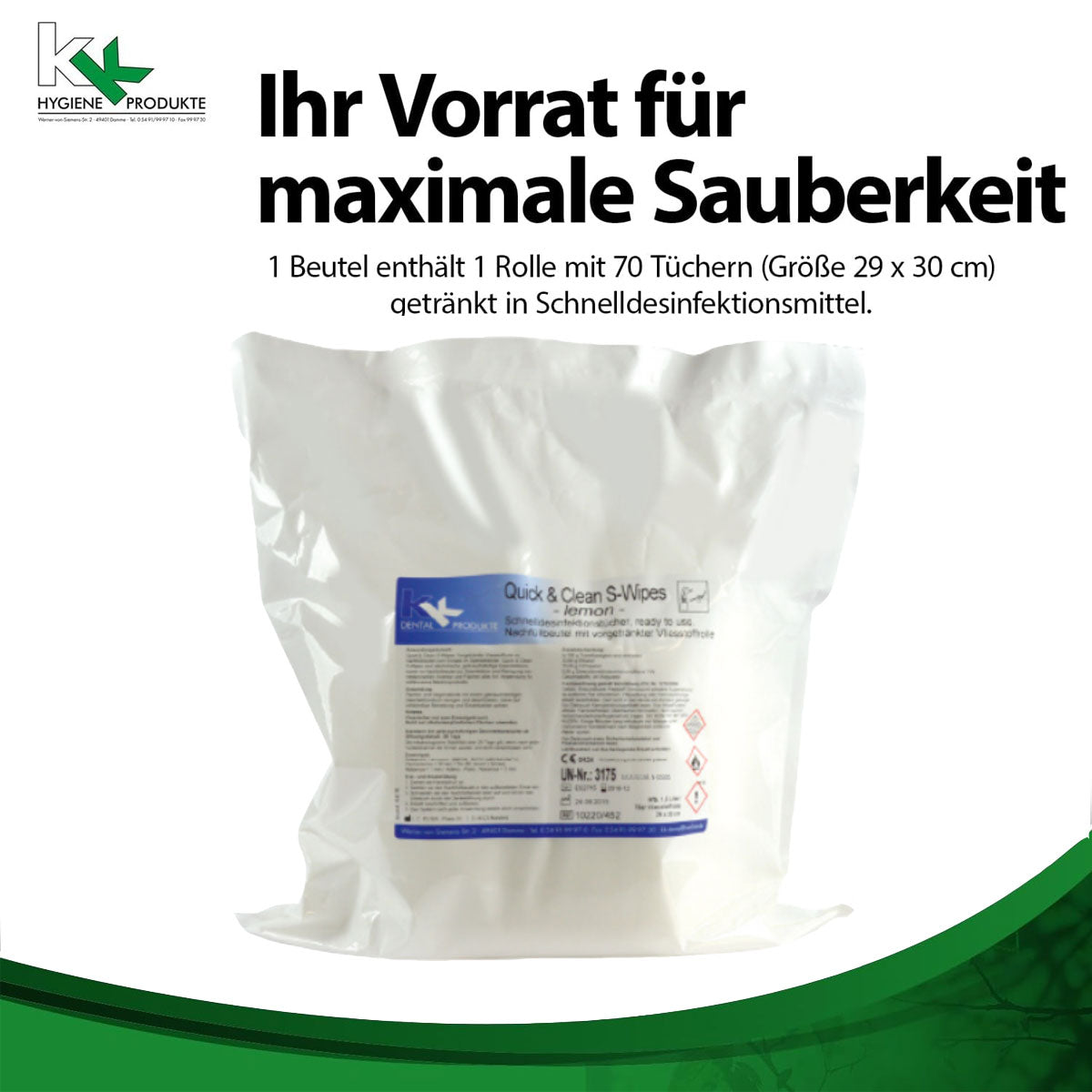 KK Quick & Clean alkoholische S-Wipes  ready to use Refillbeutel 70 Tücher/Rolle