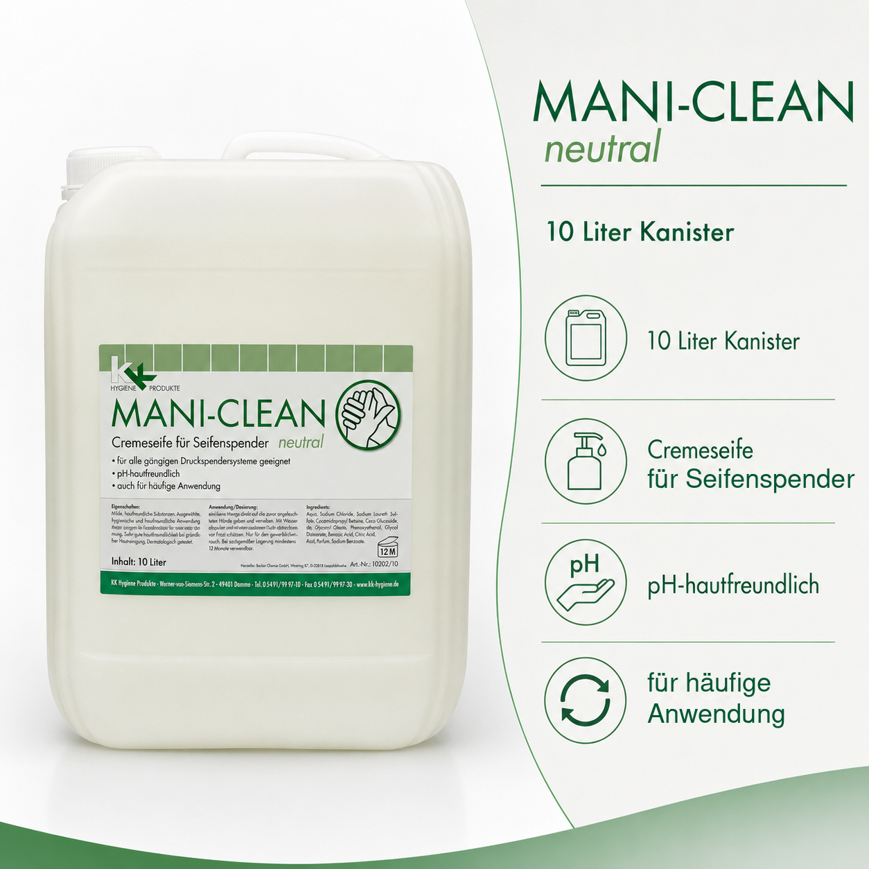 KK Mani-Clean neutral Seif | Cremeseife | 10 Liter Kanister