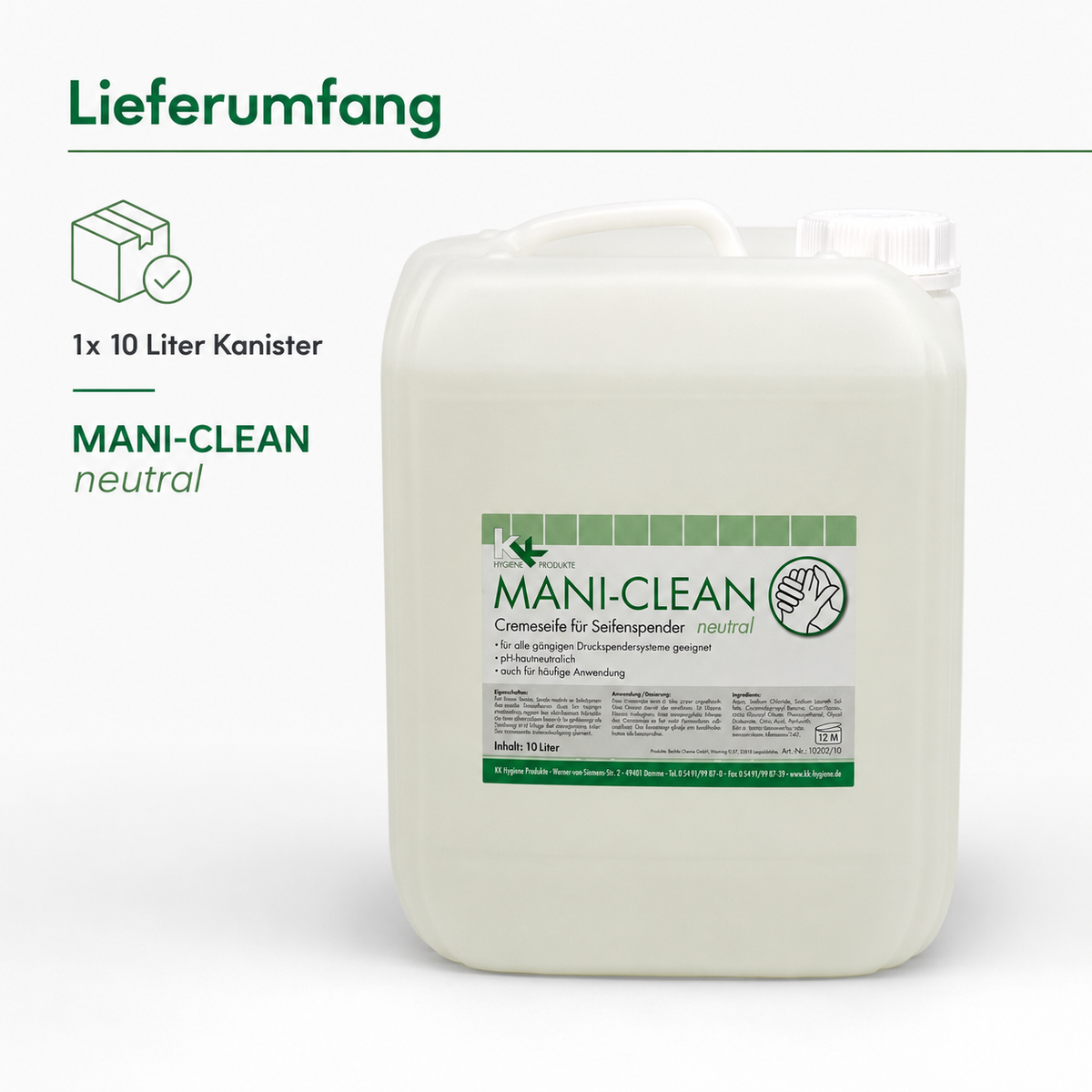KK Mani-Clean neutral Seif | Cremeseife | 10 Liter Kanister