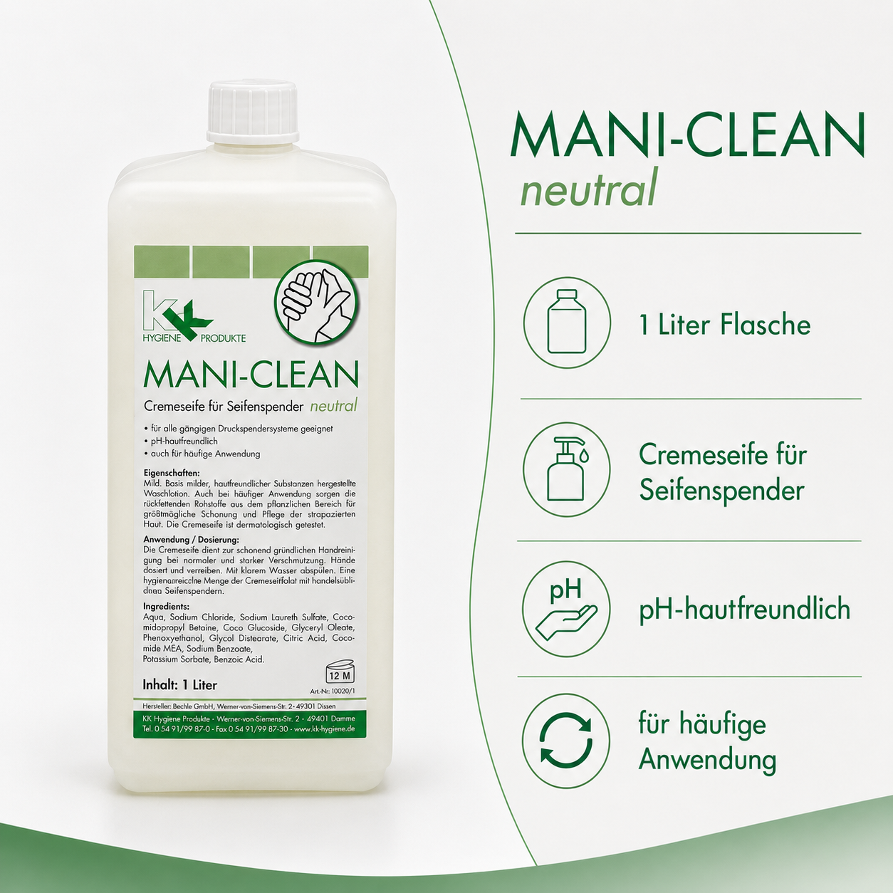 KK Mani-Clean Neutral Seife | Cremeseife | 1 Liter Euroflasche