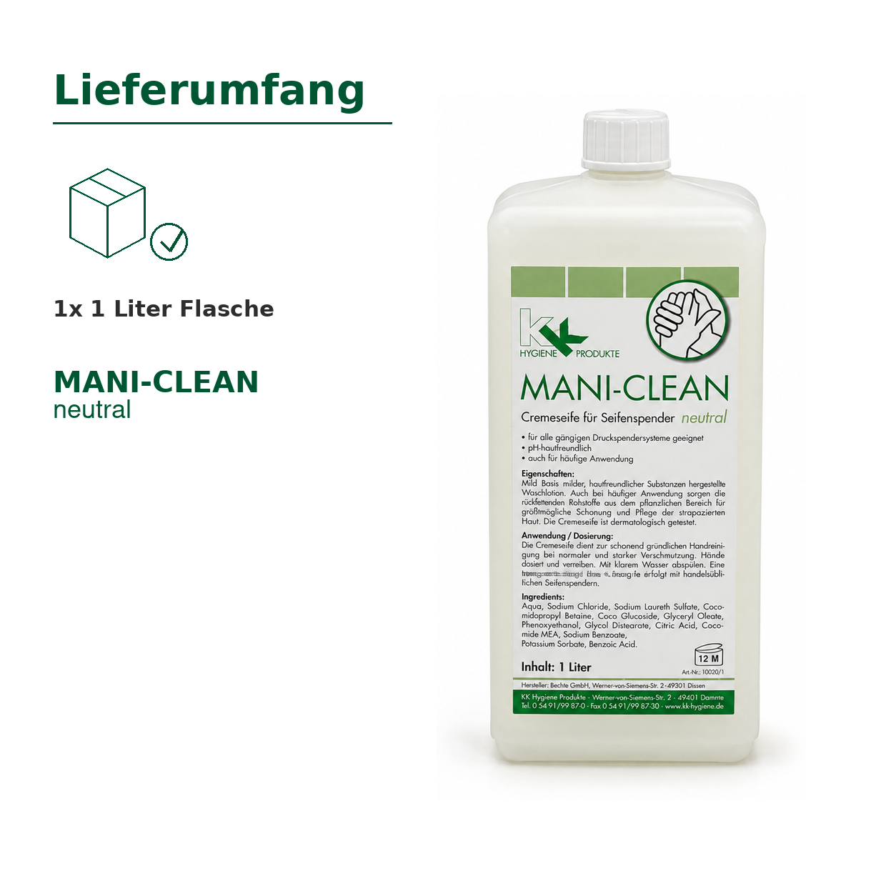 KK Mani-Clean Neutral Seife | Cremeseife | 1 Liter Euroflasche