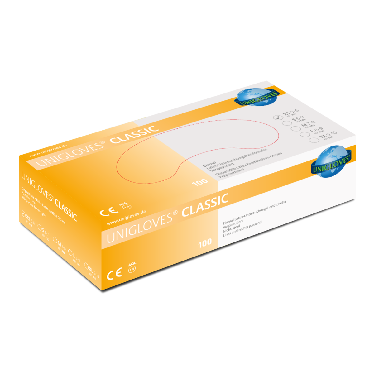 Unigloves Latexhandschuhe CLASSIC Box mit 100 St.  Gr. XS-XL