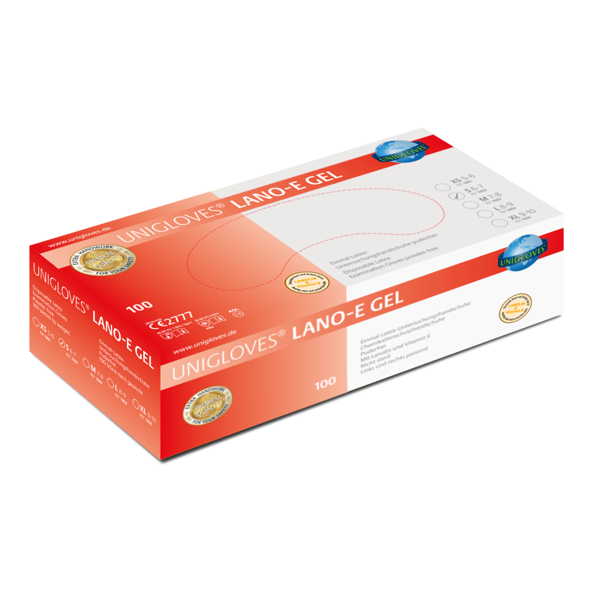 Unigloves LANO-E GEL Latexhandschuhe  Größe XS-XL 100 Stück/Box