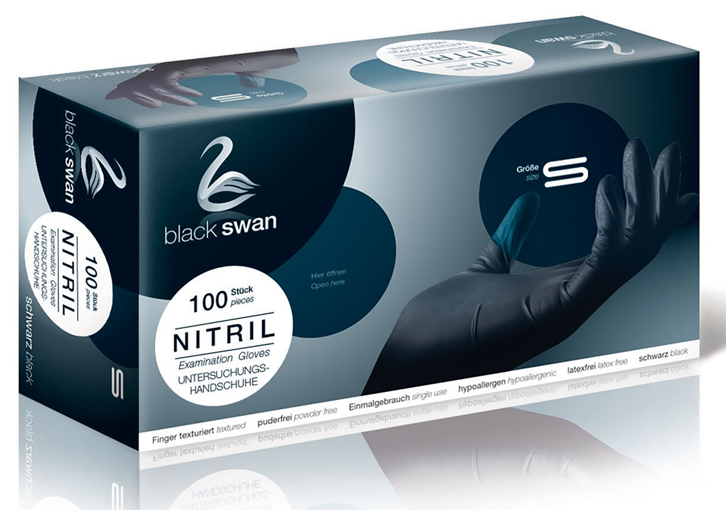 care integral BLACK SWAN Nitrilhandschuhe Schwarz S-XL Box mit 100 Stück