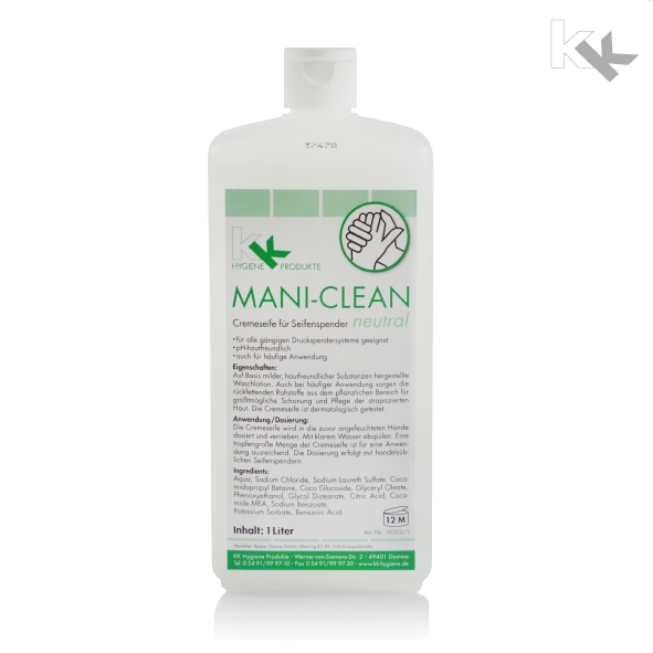 KK Mani-Clean Neutral Seife | Cremeseife | 1 Liter Euroflasche KK Mani-Clean Neutral Seife | Cremeseife | 1 Liter Euroflasche