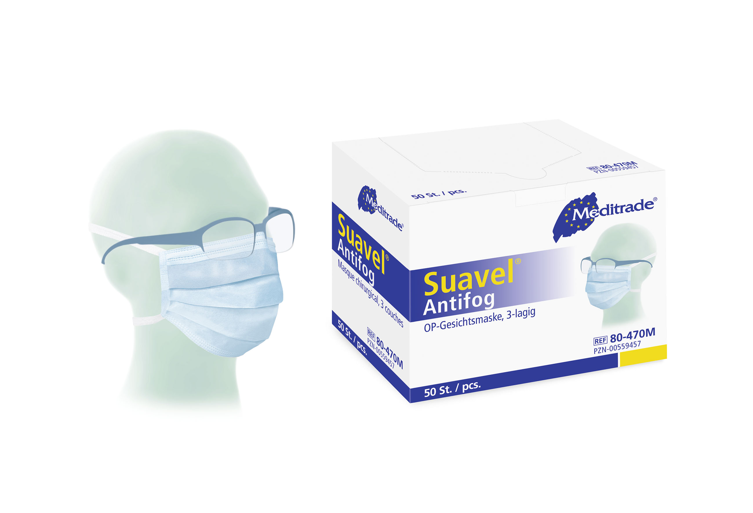 Suavel Antifog | OP-Mundschutz | 3-Lagig | Blau | 50 Stück/Packung