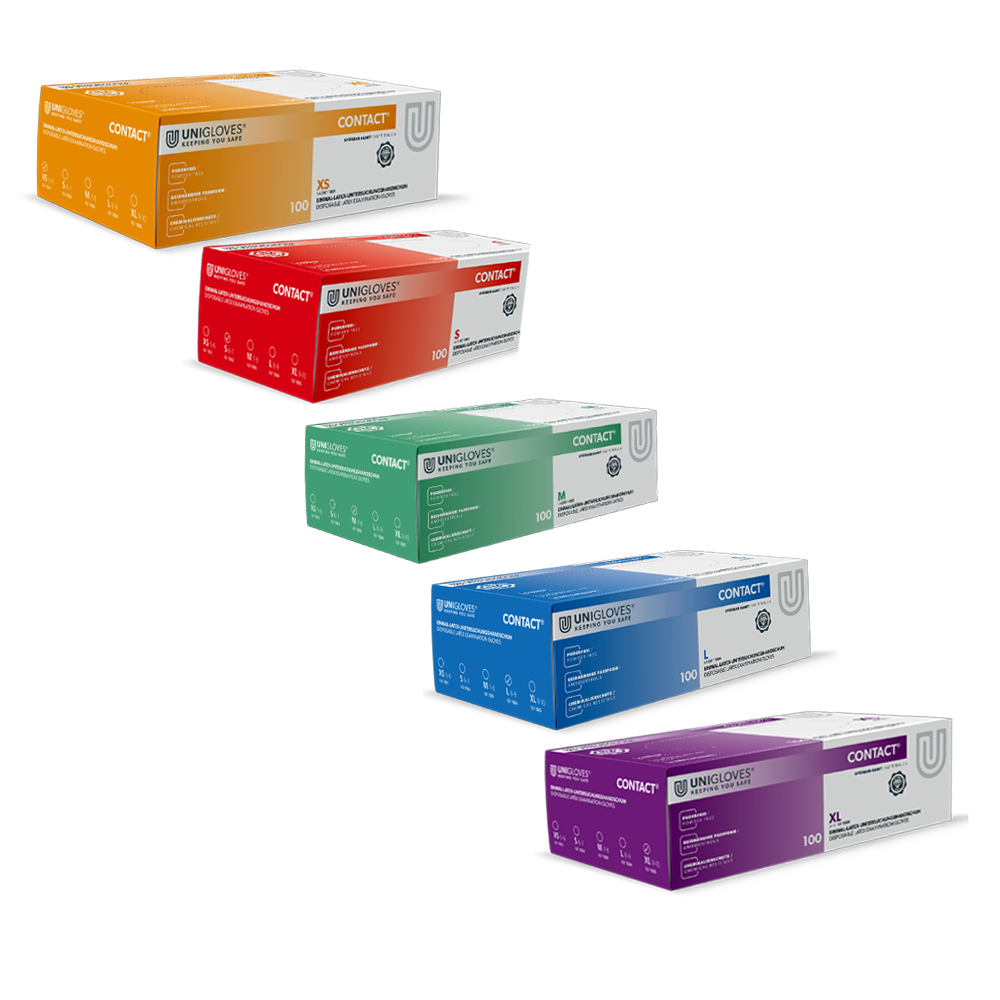 Unigloves Latexhandschuhe CONTACT Größe S-XL 100 Stück/Box