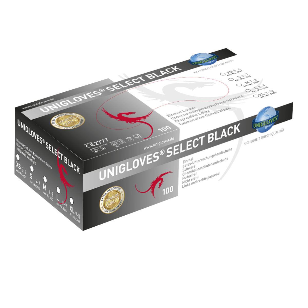Unigloves Latexhandschuhe SELECT BLACK XS - XL 100 Stück/Box Unigloves Latexhandschuhe SELECT BLACK XS - XL 100 Stück/Box