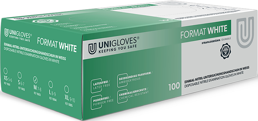 Unigloves Nitrilhandschuhe FORMAT Weiß 7-8 medium 100 Stück/Box