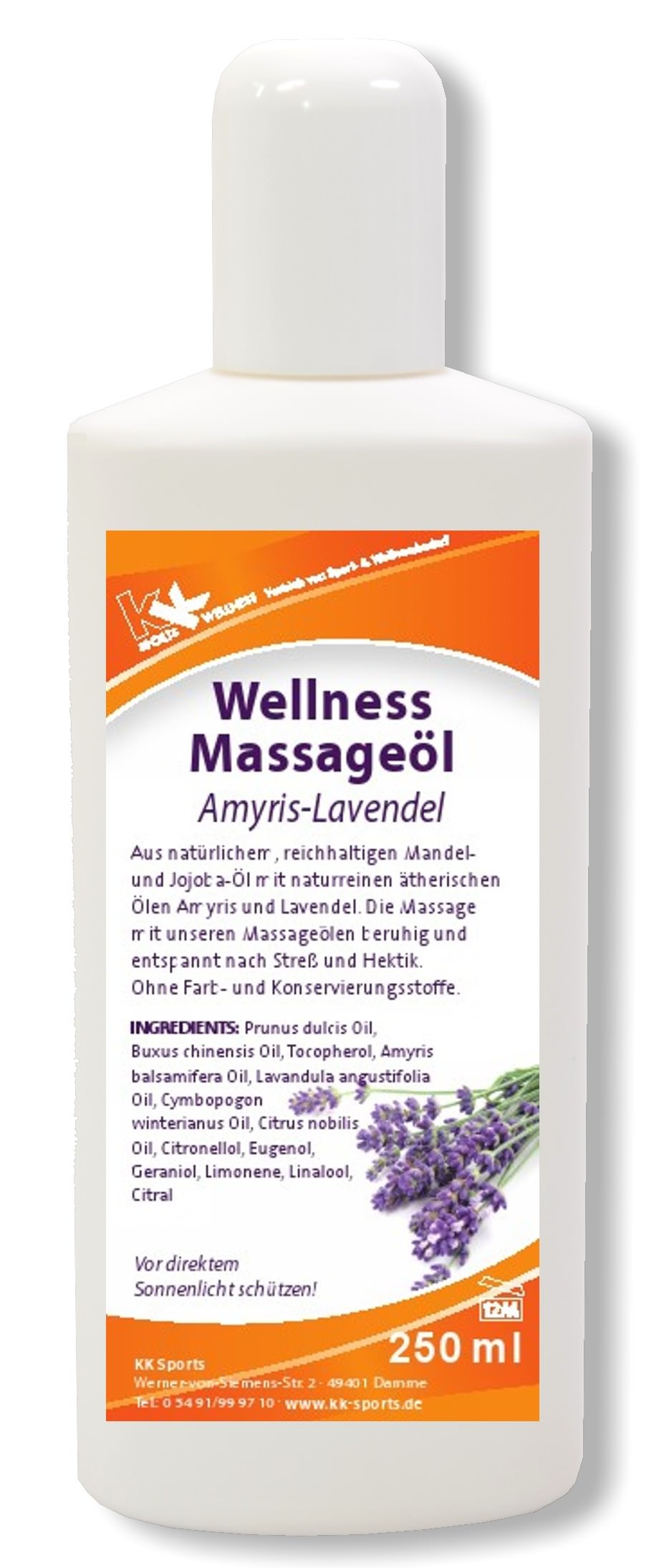 KK Wellness Massageöl Amyris-Lavendel 250 ml Flasche KK Wellness Massageöl Amyris-Lavendel 250 ml Flasche