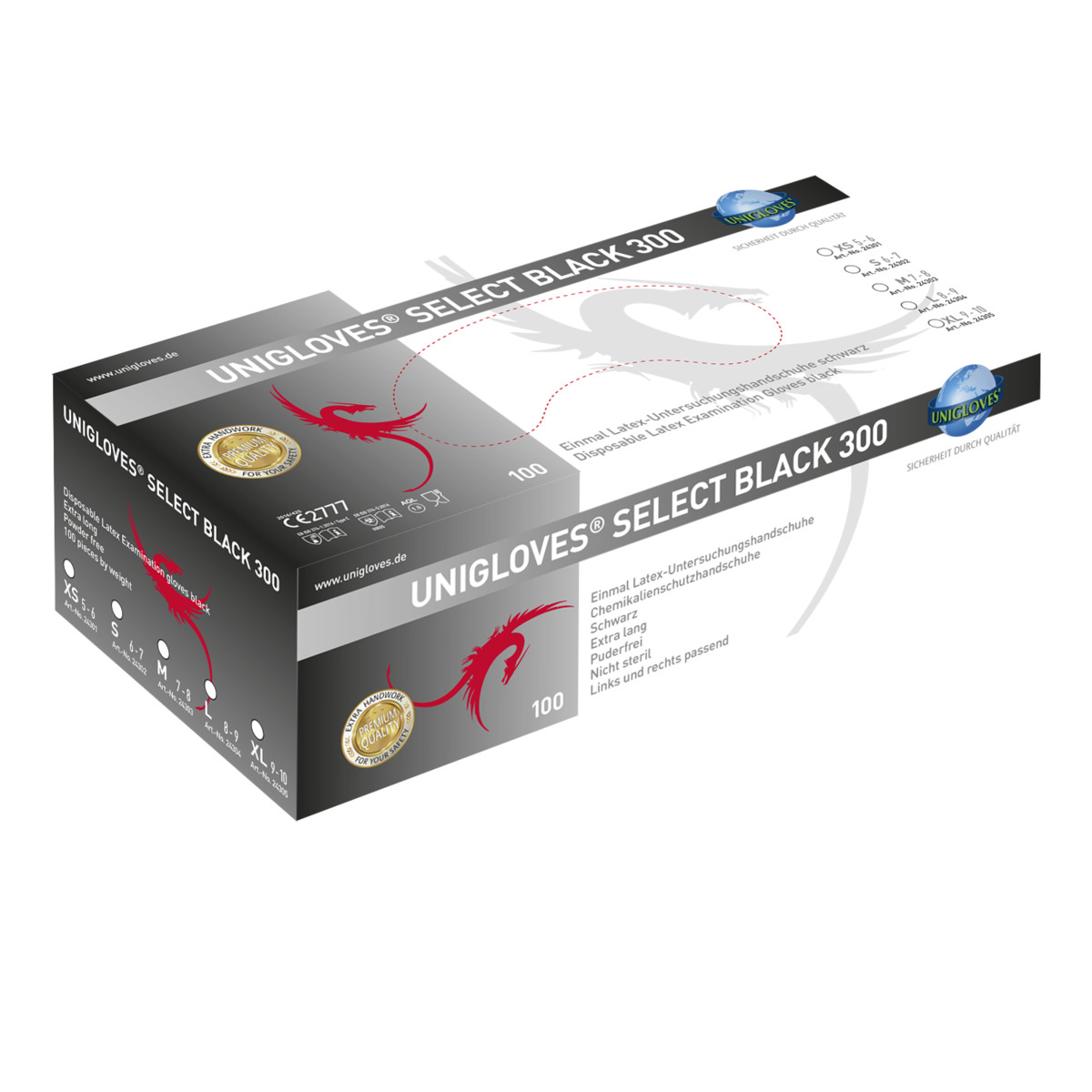 Unigloves Latexhandschuhe SELECT BLACK 300 | XS - XL | 100 Stück/Box Unigloves Latexhandschuhe SELECT BLACK 300 | XS - XL | 100 Stück/Box