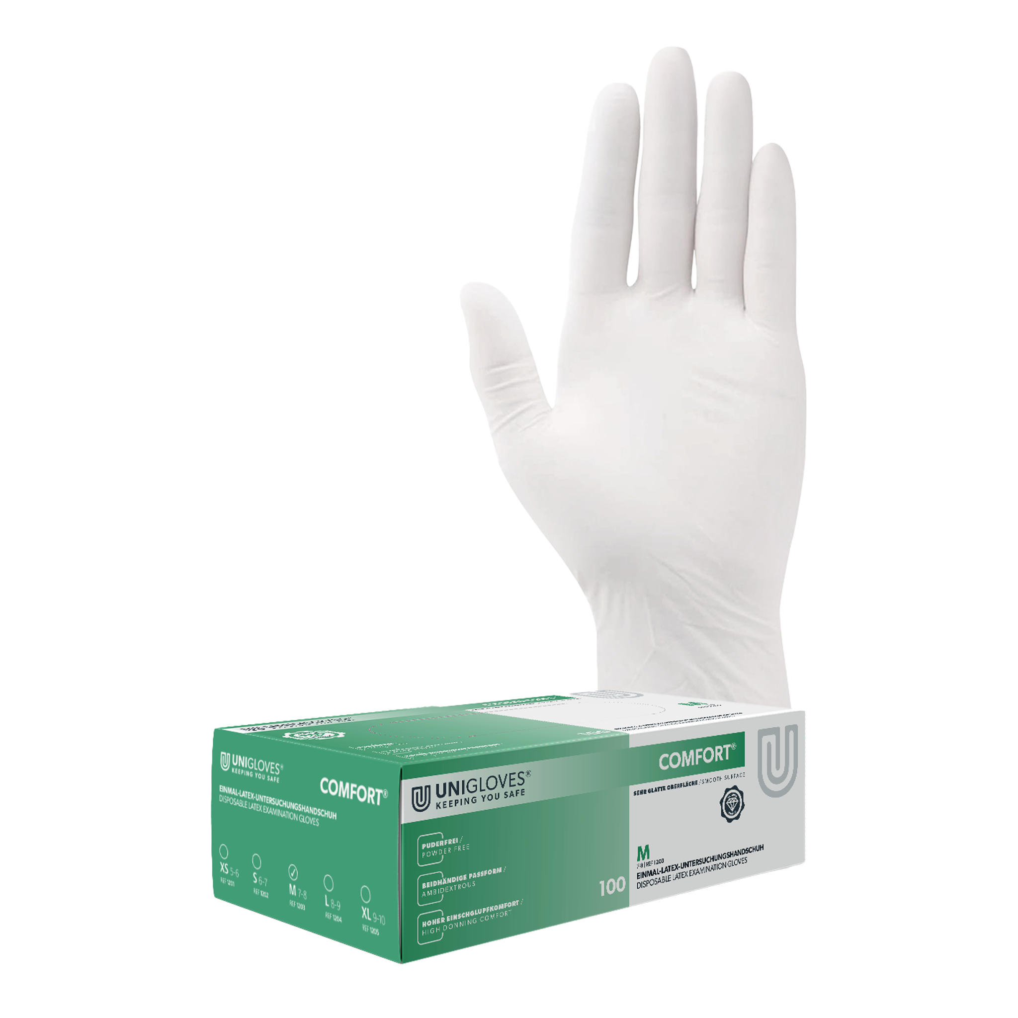 Unigloves Latexhandschuhe COMFORT Gr. 7-8 mediuml 100 Stück/Box Unigloves Latexhandschuhe COMFORT Gr. 7-8 mediuml 100 Stück/Box