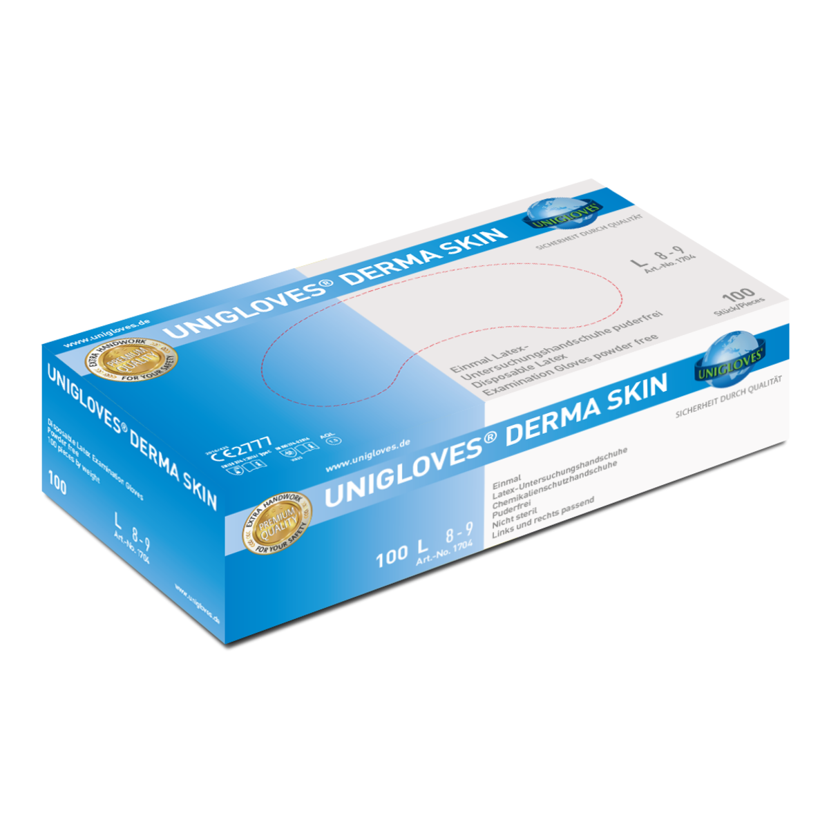 Unigloves Latexhandschuhe DERMA SKIN  Gr. 8-9 Large 100 Stück/Box Unigloves Latexhandschuhe DERMA SKIN  Gr. 8-9 Large 100 Stück/Box