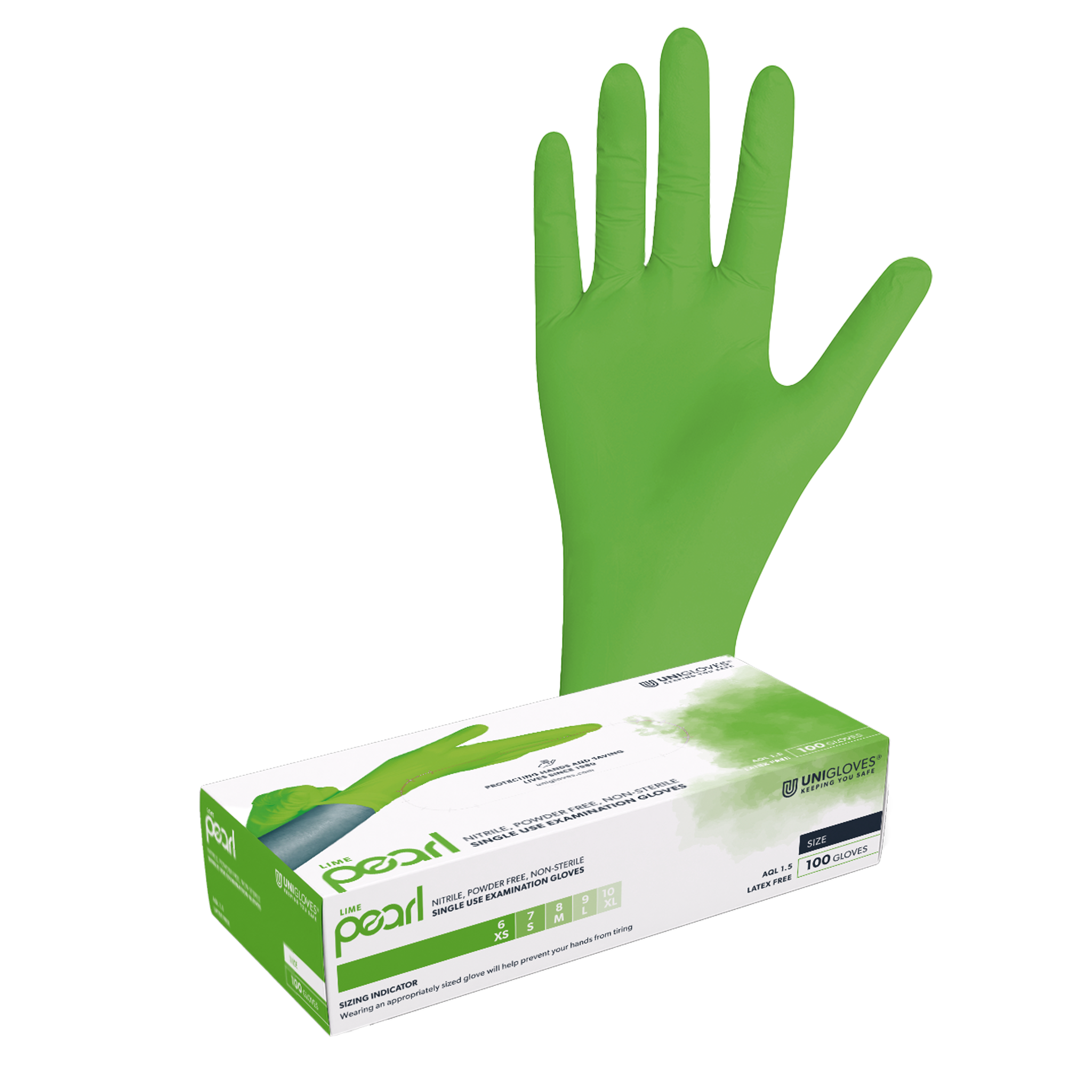 Unigloves GREEN/LIME PEARL Nitrilhandschuhe 7-8 Medium 100 Stück/Box