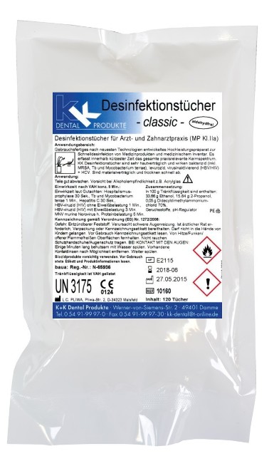 KK Desinfektionstücher Nachfüllbeutel 205 x 137 mm 120 Stück/Beutel