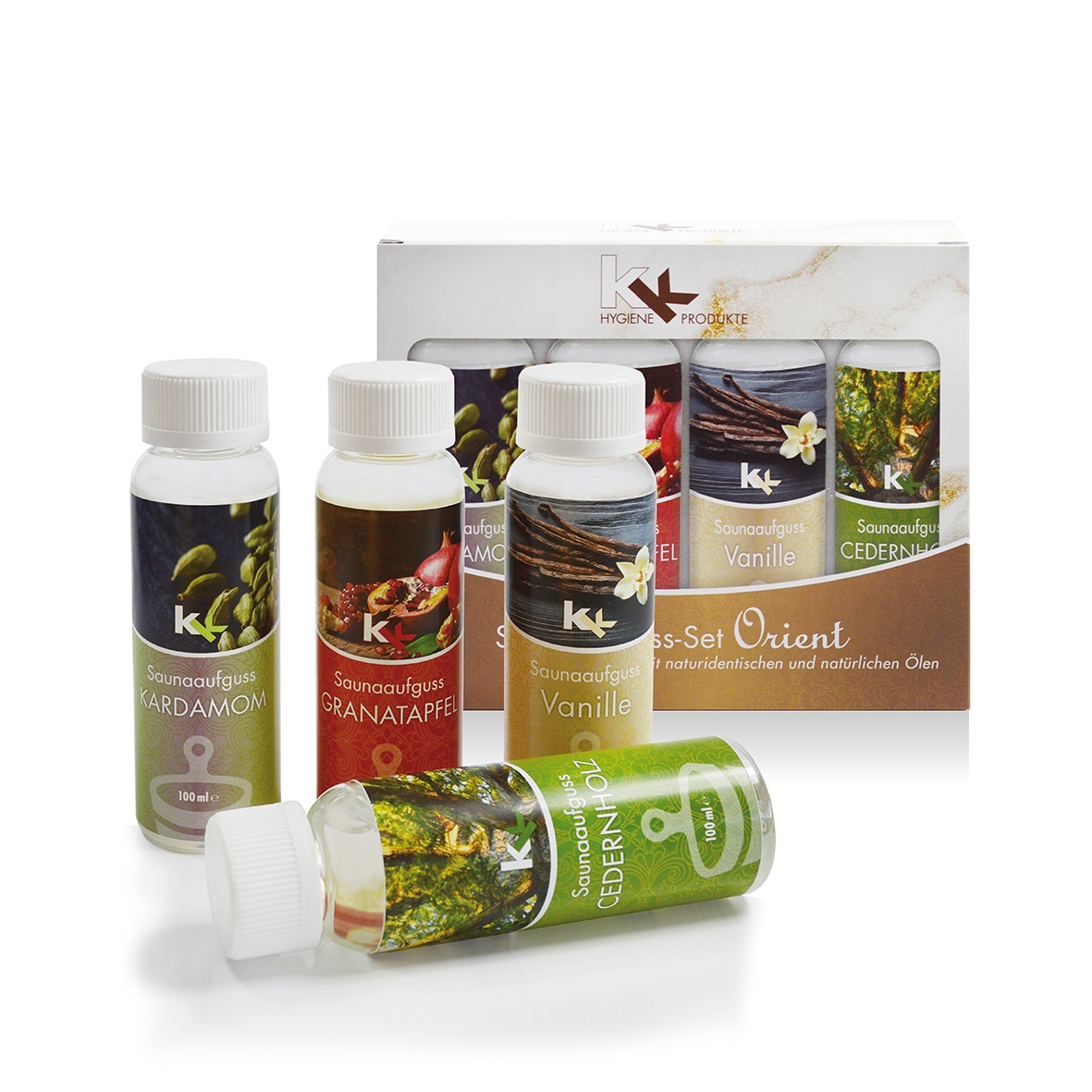 KK Saunaaufguss Set Orient | Saunakonzentrat | 4 x 100 ml/Flasche KK Saunaaufguss Set Orient | Saunakonzentrat | 4 x 100 ml/Flasche
