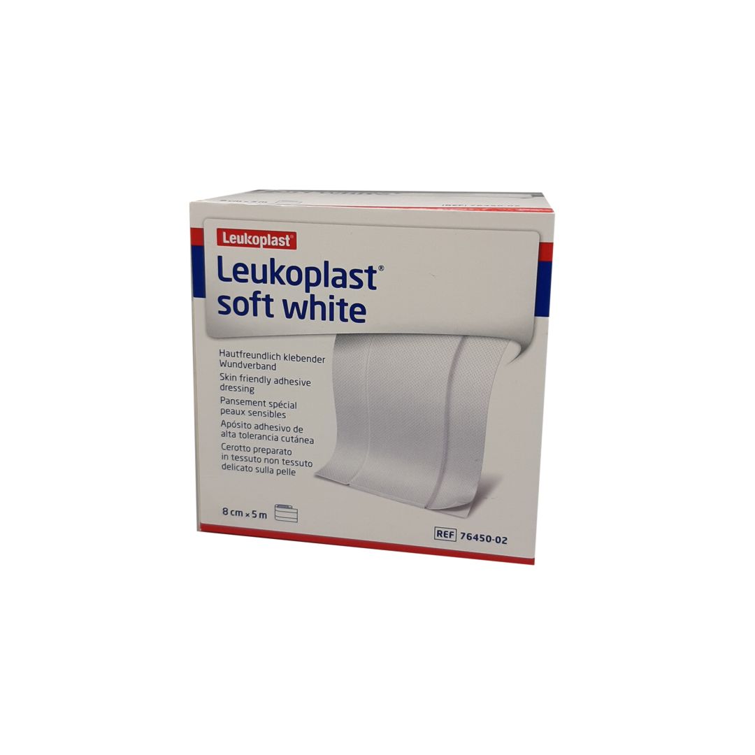 Leukoplast soft white | Pflaster mit Wundauflage | Weiß | 8 cm x 5 m Rolle