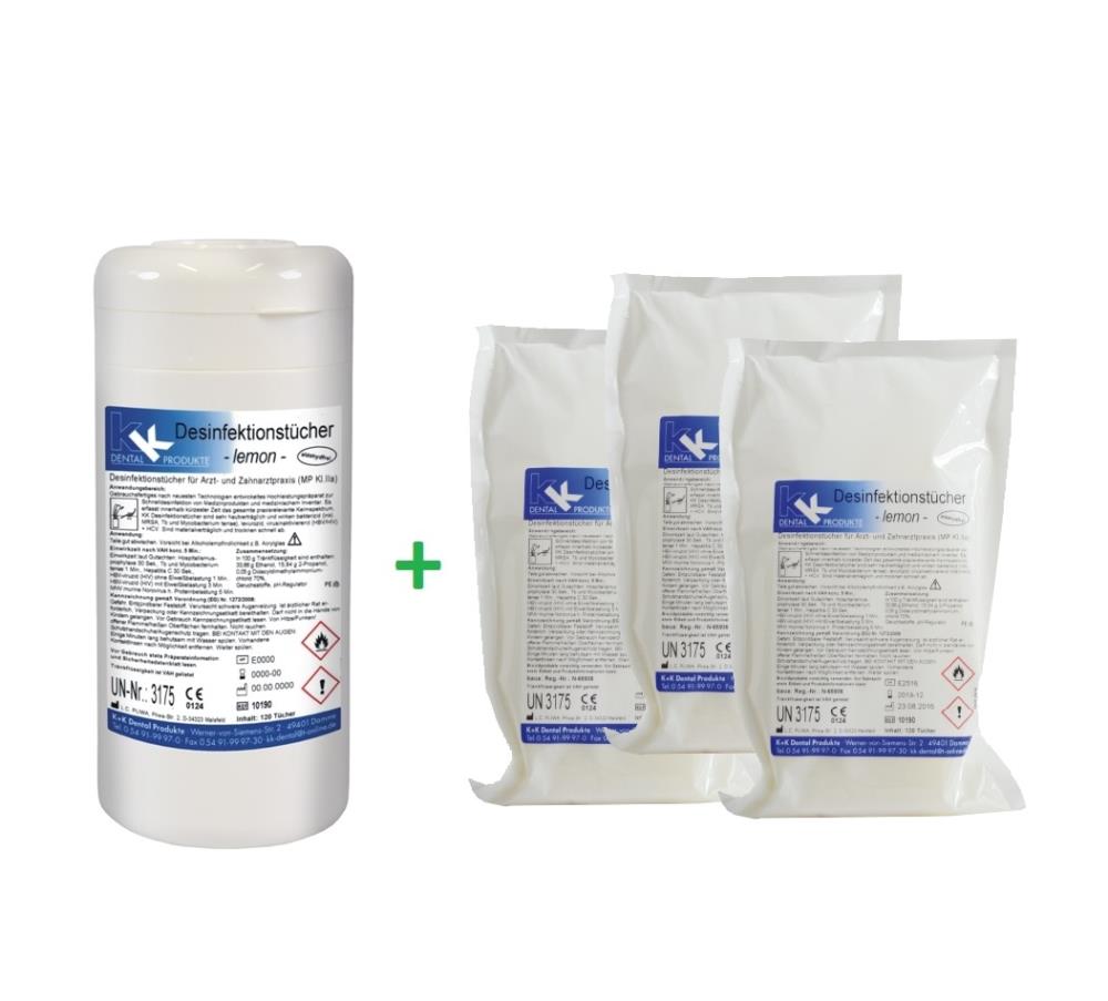KK Desinfektionstücher 1 Dose mit 120 Tücher + 3 Nfb. 120 St. Duft Lemon KK Desinfektionstücher 1 Dose mit 120 Tücher + 3 Nfb. 120 St. Duft Lemon