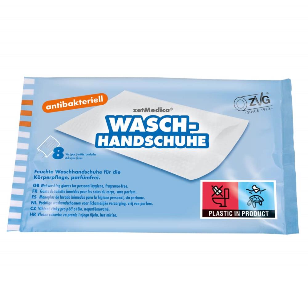 ZVG Feuchte Einmal-Waschhandschuhe | 8 Stück/Beutel | 15 x 22 cm ZVG Feuchte Einmal-Waschhandschuhe | 8 Stück/Beutel | 15 x 22 cm