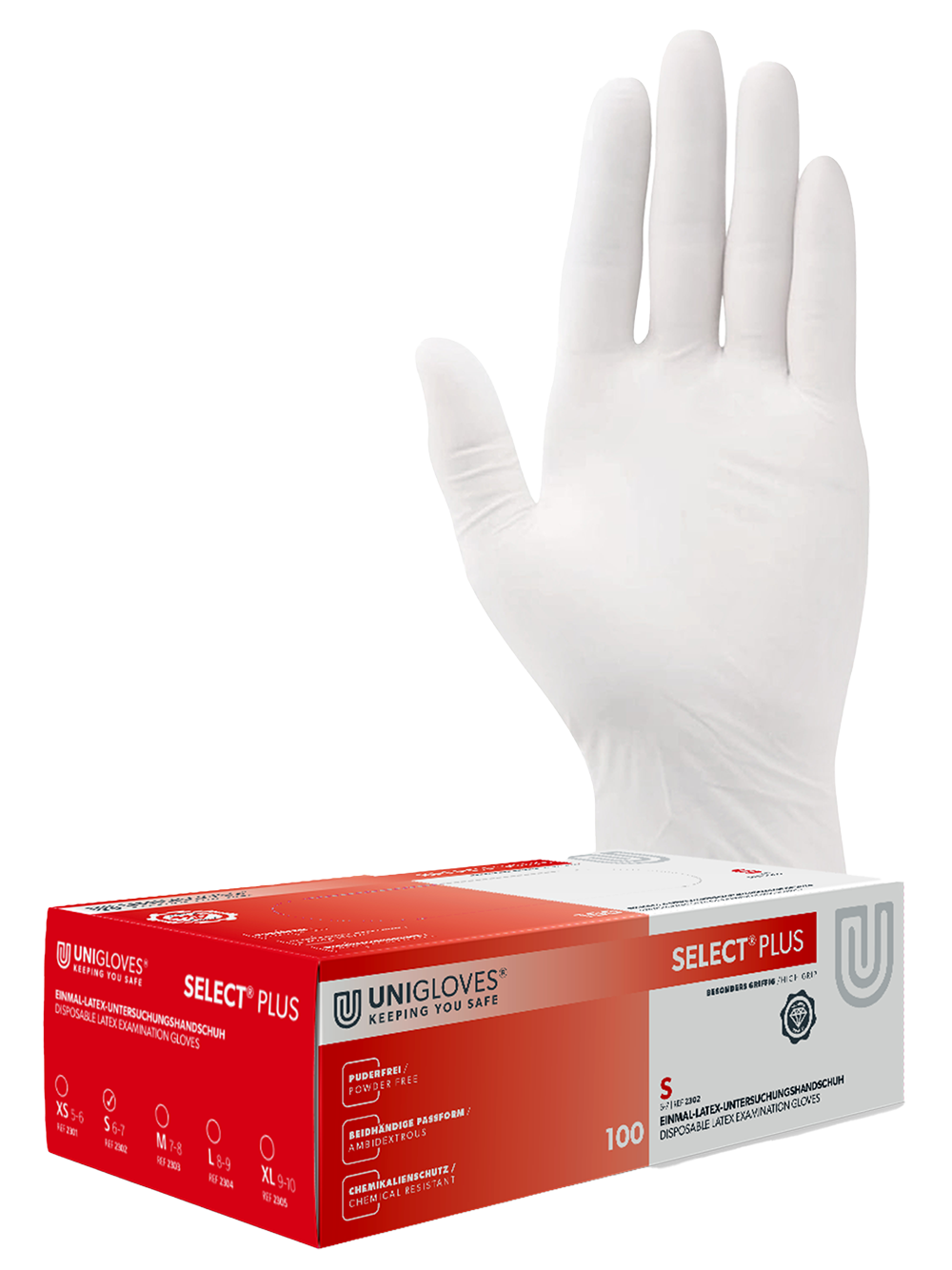 Unigloves Select Plus Latexhandschuh Box mit 100 Stück Größe: 6-7 small