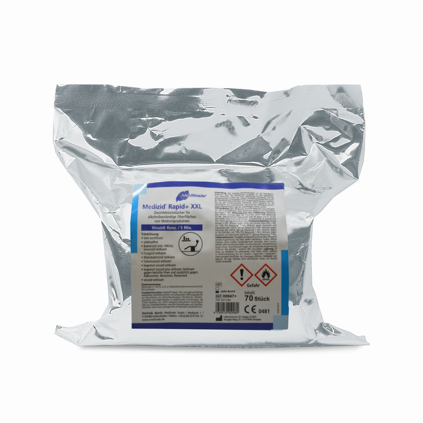Medizid Rapid+ XXL  Desinfektionstücher | Nachfüllbeutel für Spendereimer | 70 Tücher Medizid Rapid+ XXL  Desinfektionstücher | Nachfüllbeutel für Spendereimer | 70 Tücher