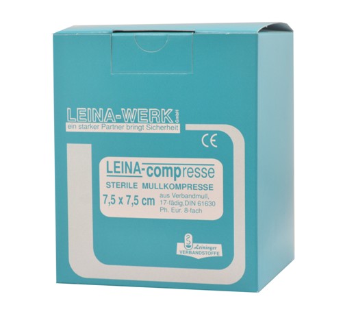 Mullkompresse | 7,5 cm x 7,5 cm | Steril | Weiß | 50 Stück/ Packung Mullkompresse | 7,5 cm x 7,5 cm | Steril | Weiß | 50 Stück/ Packung