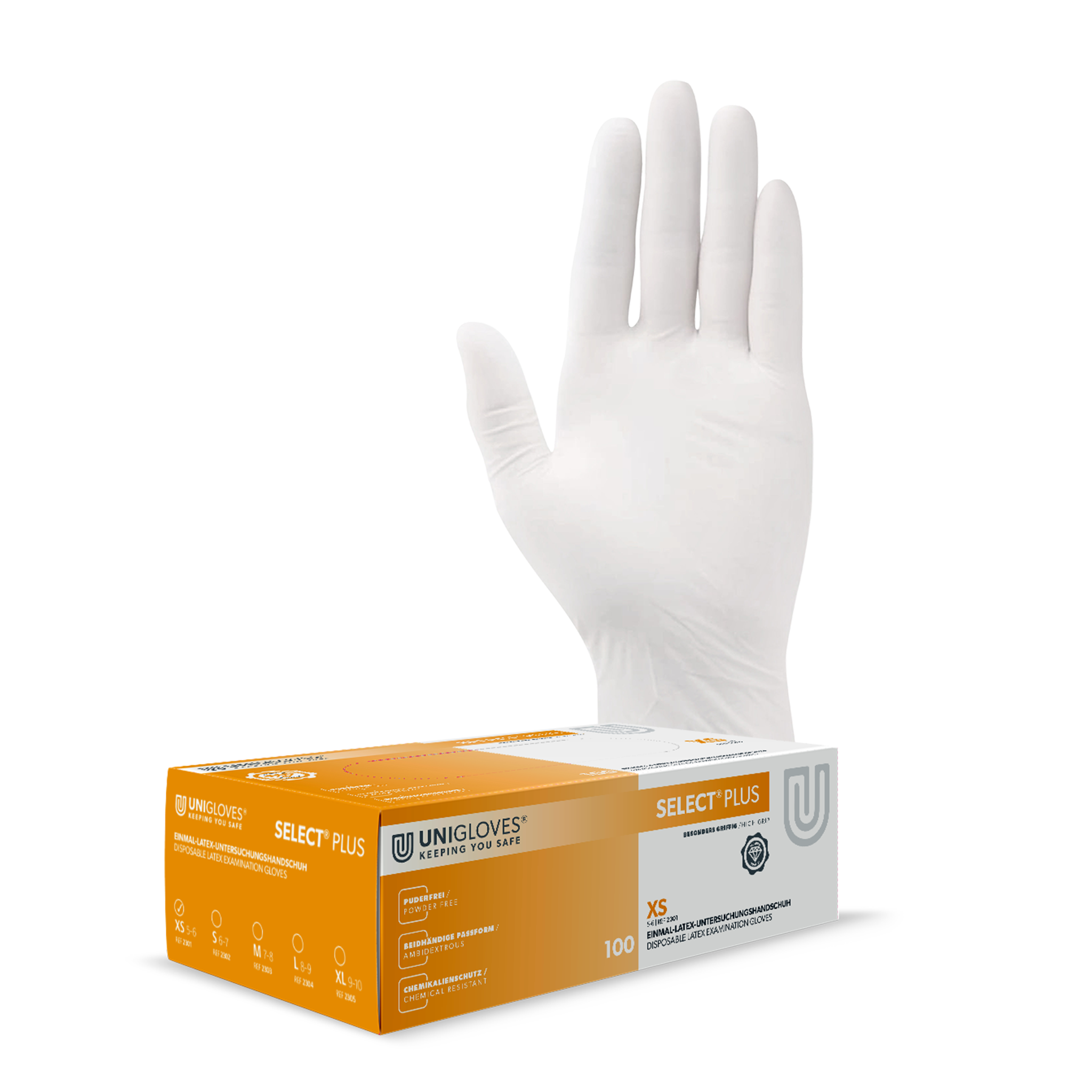 Unigloves Select Plus Latexhandschuhe XS - XL 100 Stück/Box Unigloves Select Plus Latexhandschuhe XS - XL 100 Stück/Box
