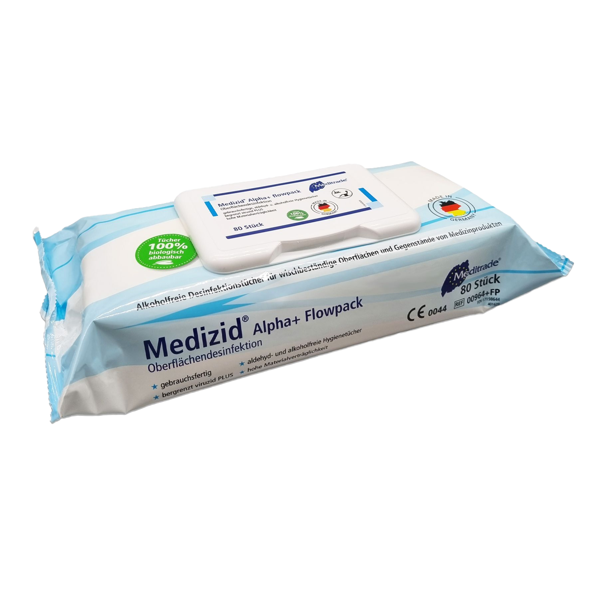 Meditrade Medizid® Alpha+ Flowpack | Alkoholfreie Desinfektionstücher | 80 Tücher Meditrade Medizid® Alpha+ Flowpack | Alkoholfreie Desinfektionstücher | 80 Tücher