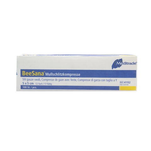 Beesana® | Mullschlitzkompressen | unsteril | 5 x 5 cm | unsteril | 12-fach Beesana® | Mullschlitzkompressen | unsteril | 5 x 5 cm | unsteril | 12-fach