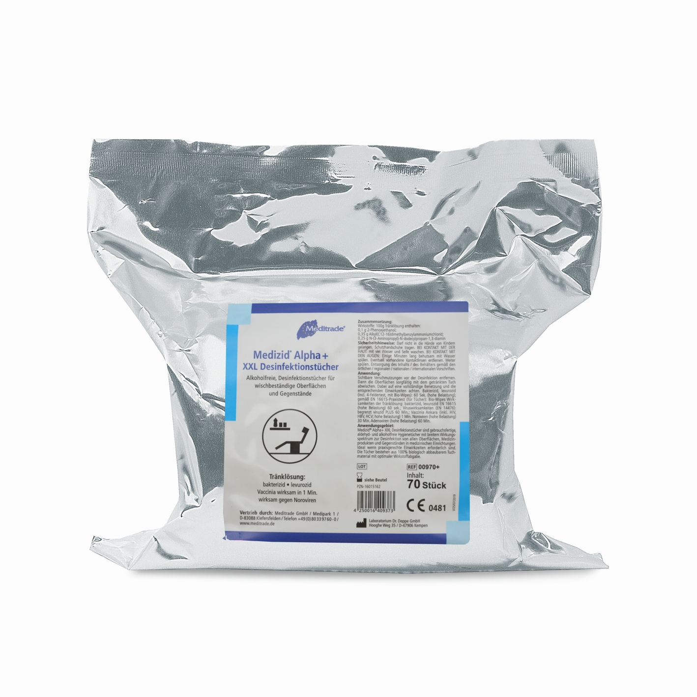 Meditrade Medizid® Alpha+ XXL Wipes | Nachfüllpackung | 70 Stück/Packung | 00970+ Meditrade Medizid® Alpha+ XXL Wipes | Nachfüllpackung | 70 Stück/Packung | 00970+