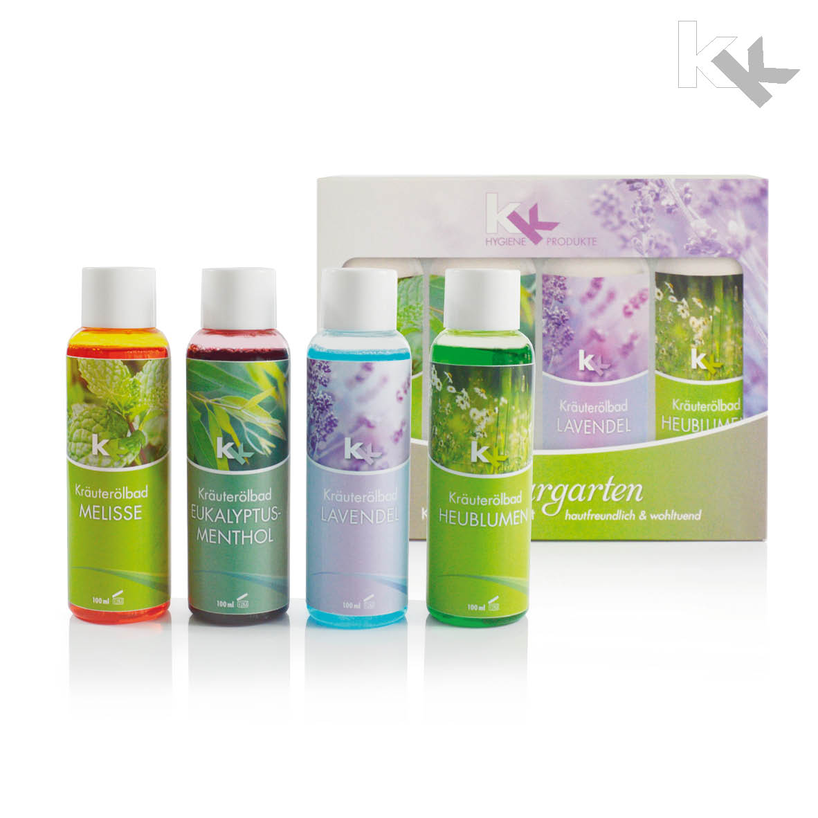 Kräuterölbad Set Naturgarten | Geschenk-Set | 4 x 100 ml/Flasche