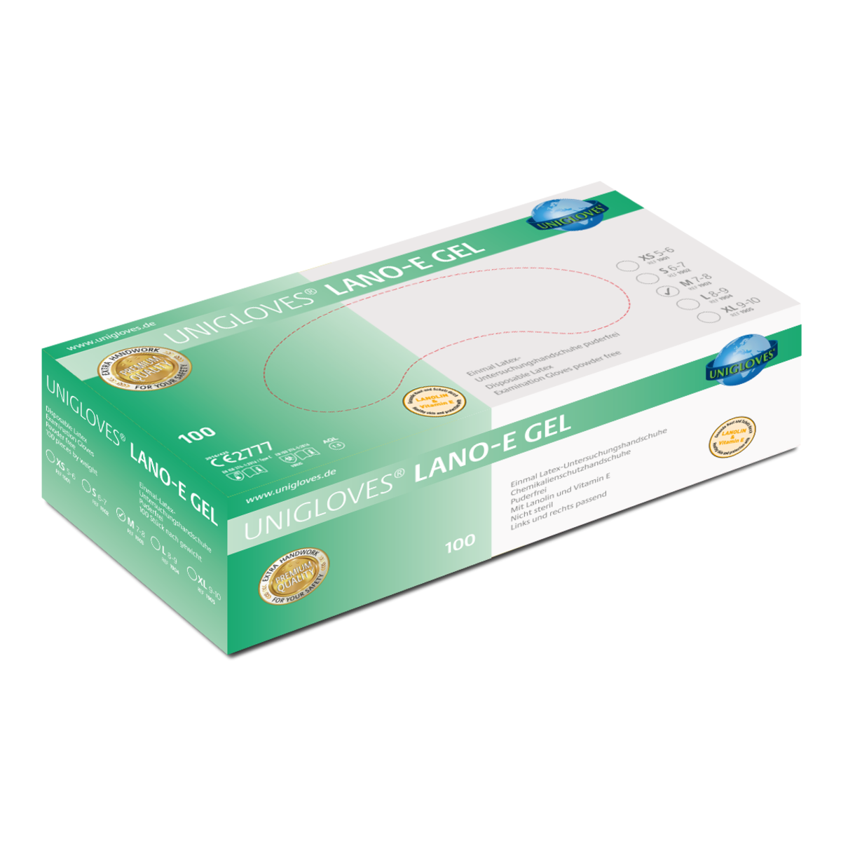 Unigloves LANO-E GEL Latexhandschuhe  Größe XS-XL 100 Stück/Box Unigloves LANO-E GEL Latexhandschuhe  Größe XS-XL 100 Stück/Box