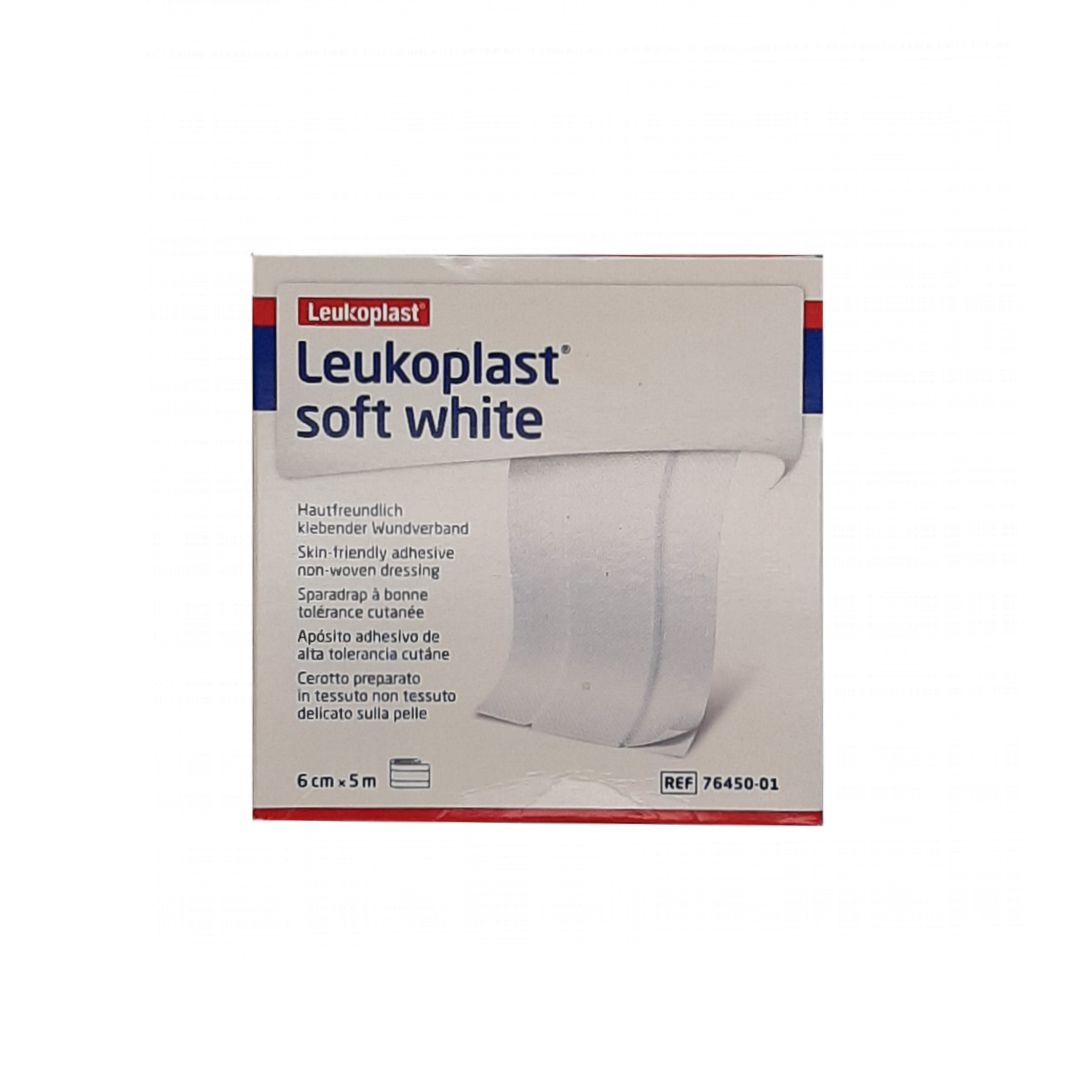 Leukoplast Soft White | Pflaster mit Wundauflage | Weiß | 6 cm x 5 m Rolle