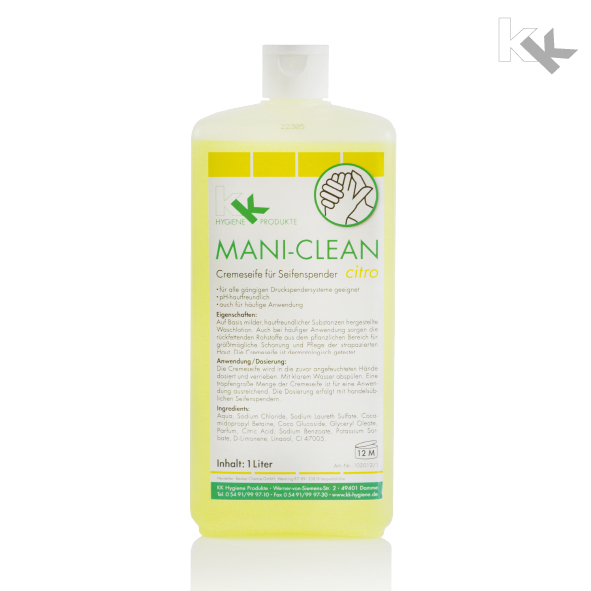 KK Mani-Clean Citro Seife Handwaschseife 1 Liter Euroflasche KK Mani-Clean Citro Seife Handwaschseife 1 Liter Euroflasche