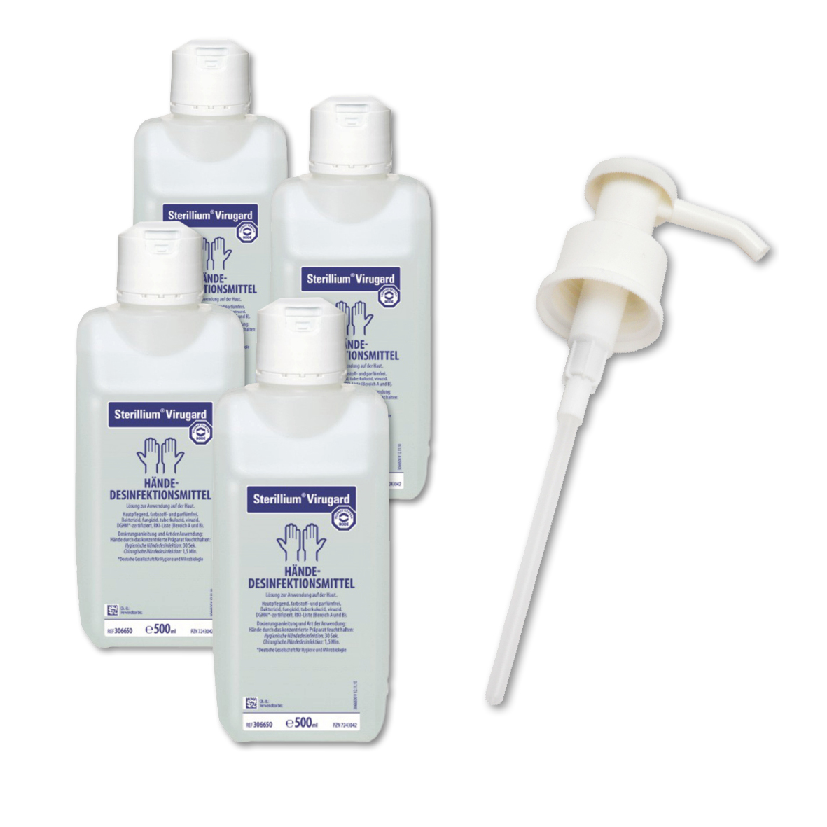 Sterillium® Virugard Händedesinfektion | 4 x 500 ml Flasche + 1 Dosierpume