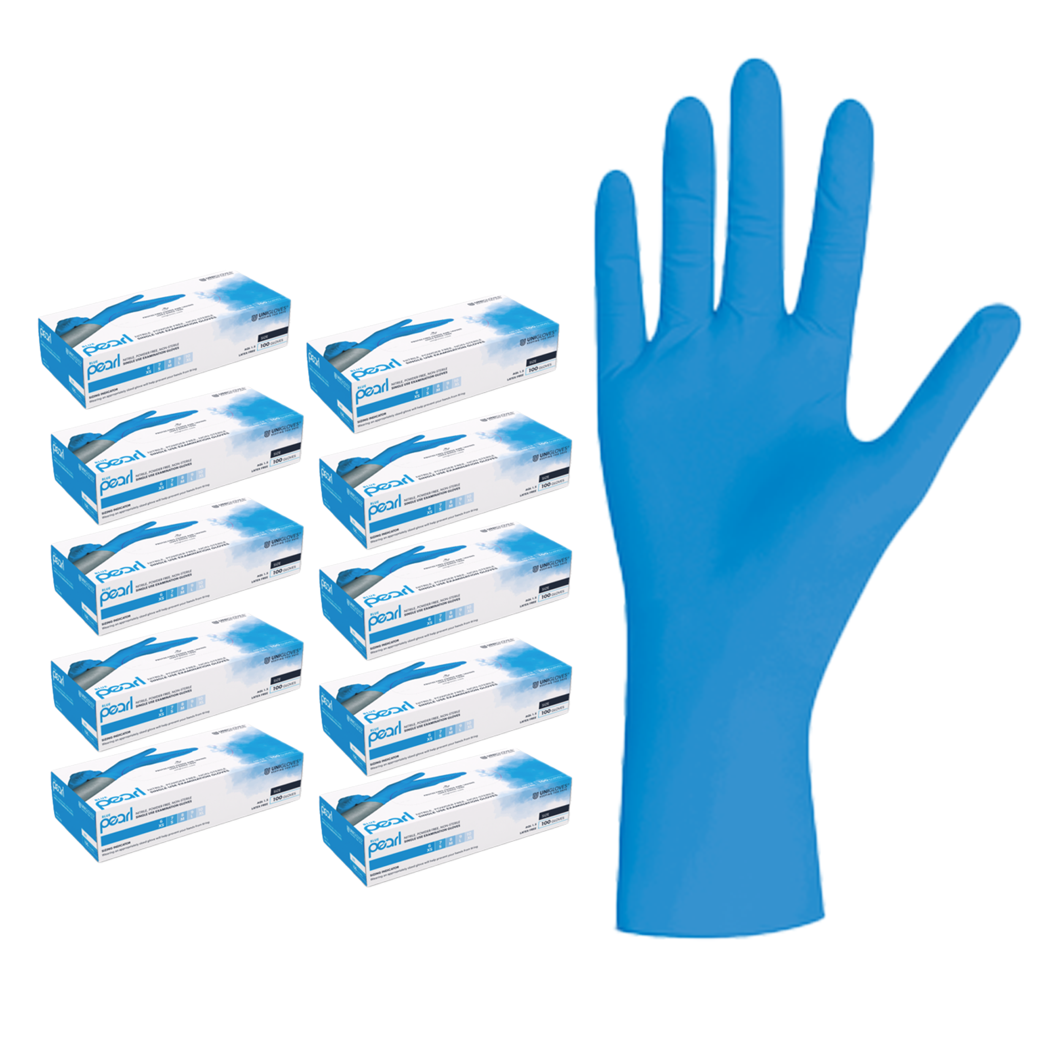 Unigloves BLUE PEARL Nitrilhandschuhe XS - XL 10x100 Stück/Karton Unigloves BLUE PEARL Nitrilhandschuhe XS - XL 10x100 Stück/Karton